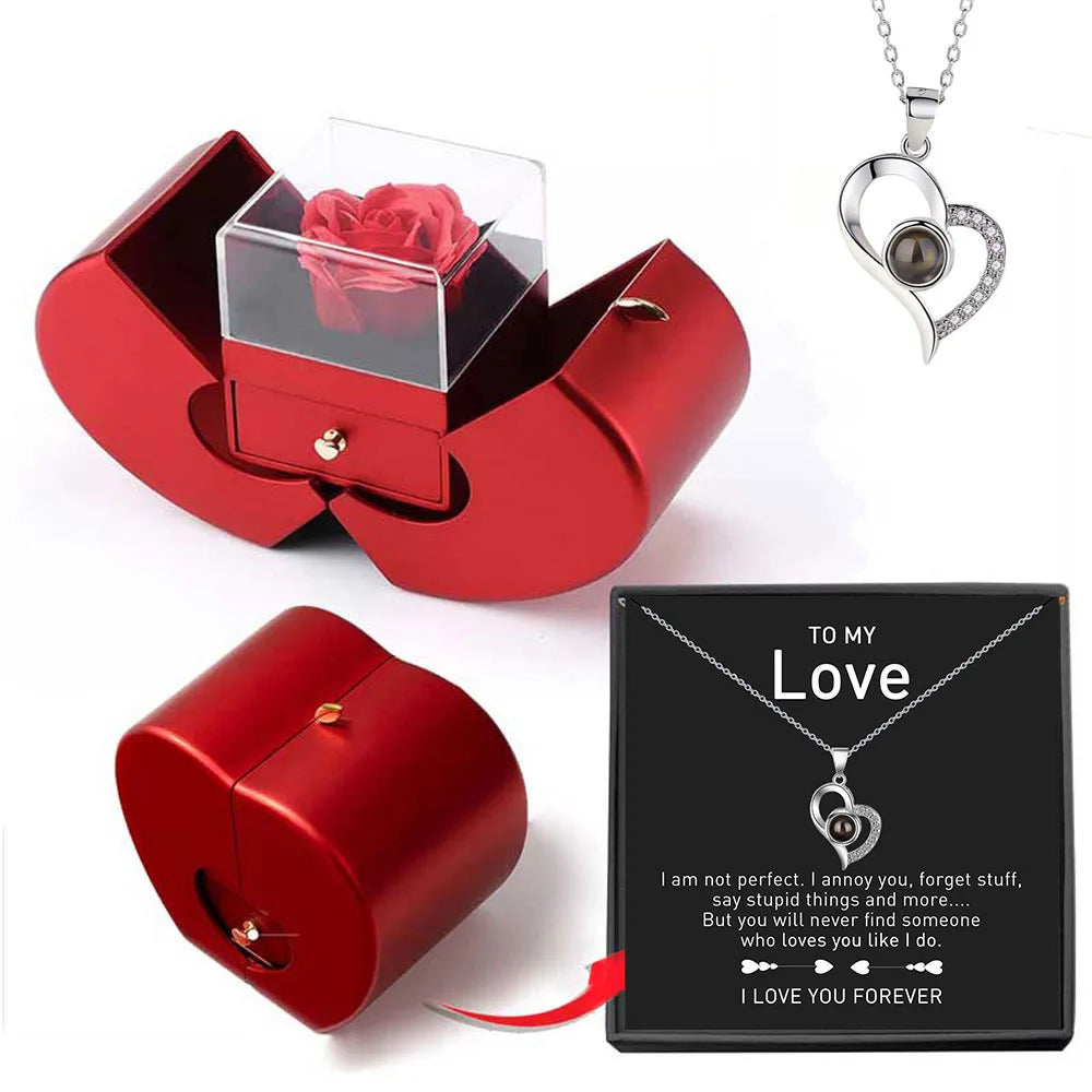 Red Apple Jewelry Box Necklace Eternal Rose