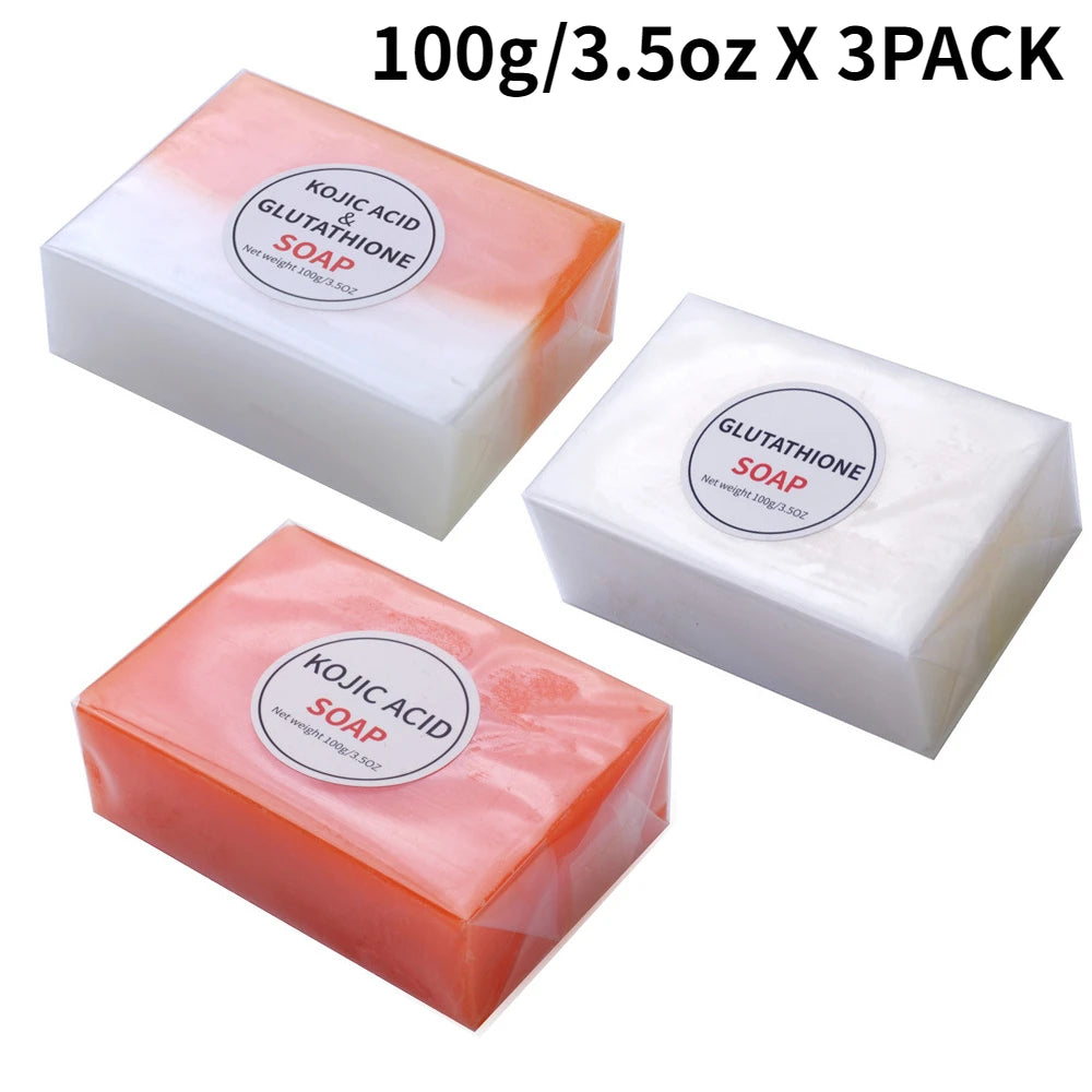 Cloud Discoveries Handmade Soap Set - Kojic Acid & Glutathione Combo for Radiant Skin, 3-Piece Set, 100g Each - Cleansing and Brightening Soap for a Youthful Glow,