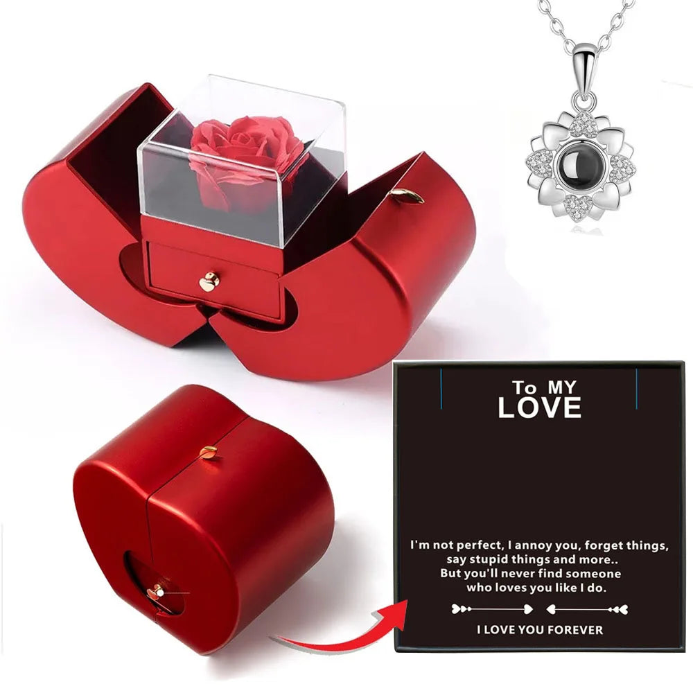Red Apple Jewelry Box Necklace Eternal Rose