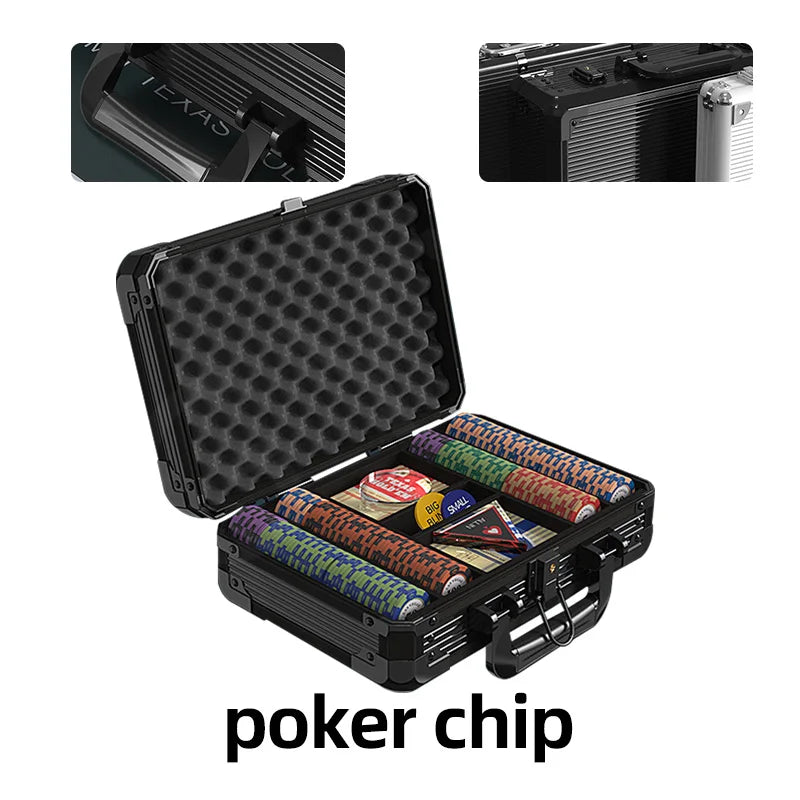 Texas Holdem Poker Set with Clay Chips, Aluminum Box, and Accessories - Gaming Fun for Everyone!