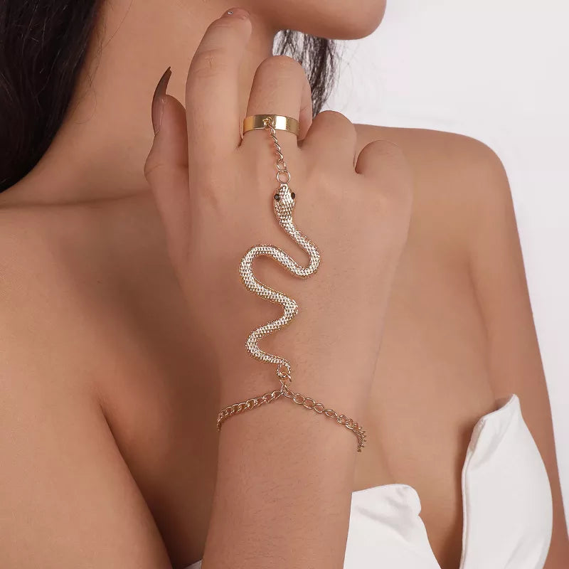 Cloud Discoveries Serpent Embrace Finger Bracelet - Gothic Punk Snake Design Jewelry for Women