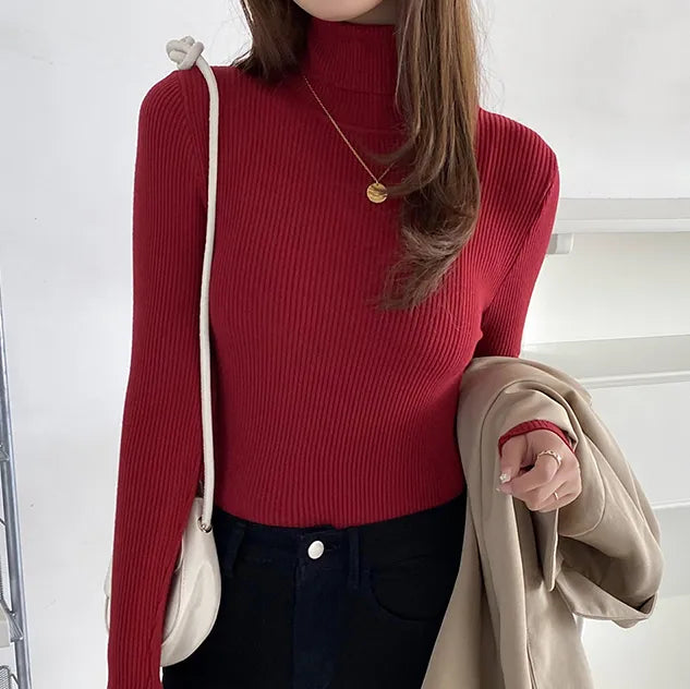 Women's Fall Turtleneck Sweater - Knitted Cashmere Pullover