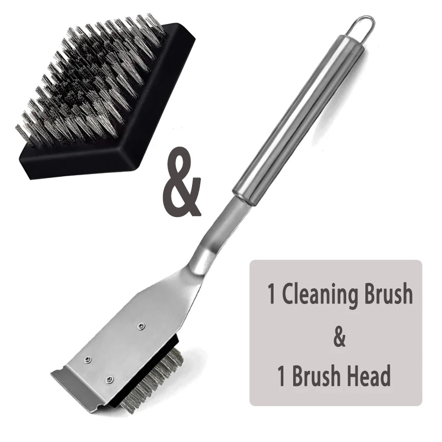 Replaceable BBQ Grill Brush Head & Scraper