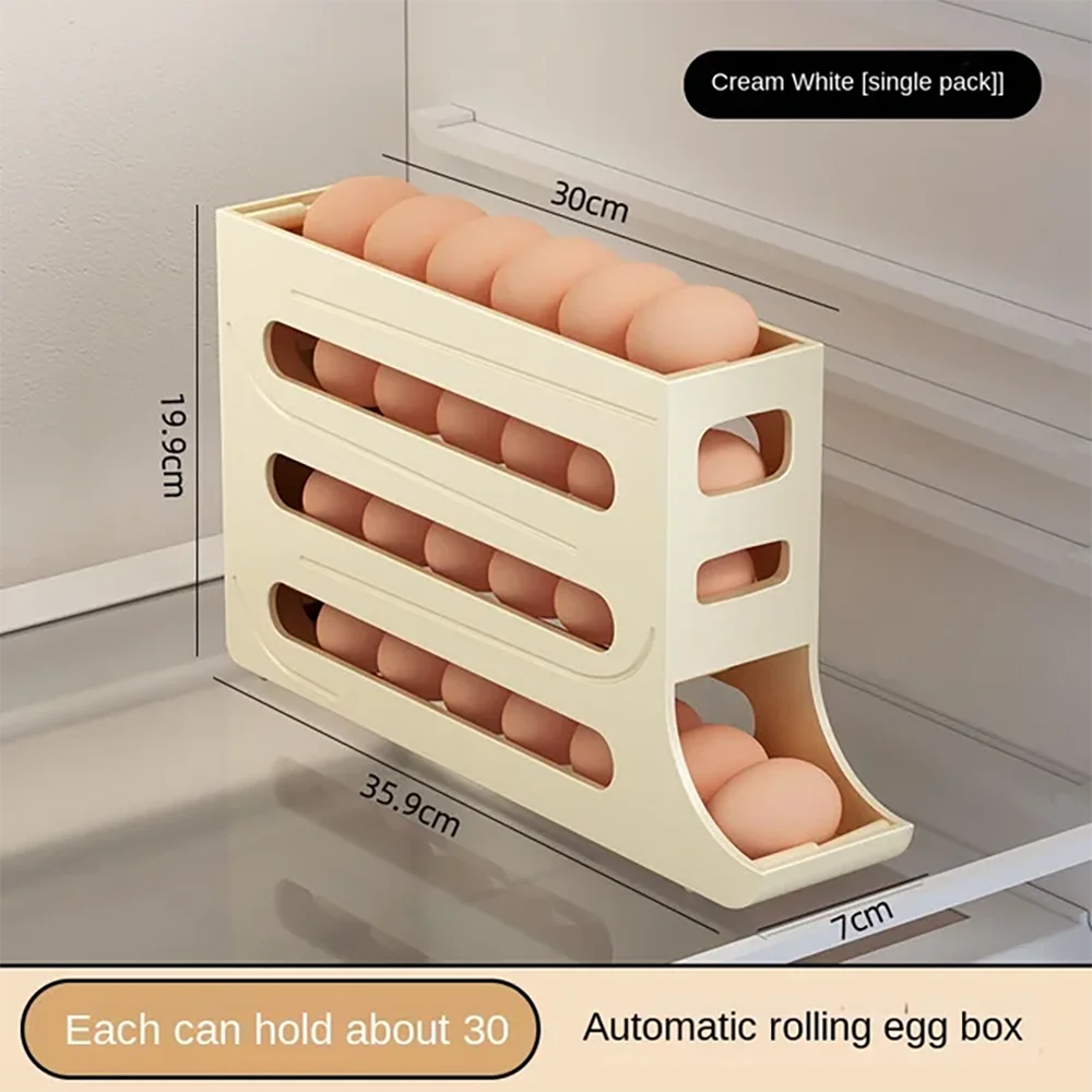 Cloud Discoveries Automatic Egg Rack Holder, a space-saving refrigerator organizer for storing up to 30 eggs, made of durable plastics.