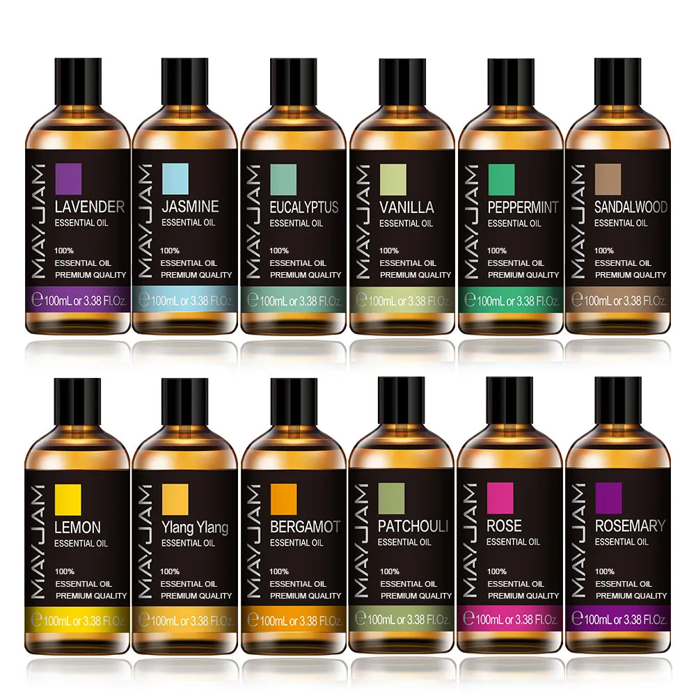 A collection of premium essential oils including Lavender, Eucalyptus, Rose, Ginger, and Lemongrass in a 100ml bottle. Suitable for use in humidifiers and aromatic diffusers for an enhanced aromatherapy experience and also great for DIY candle making. All oils are naturally-derived, non-toxic and carefully extracted to maintain therapeutic properties. Comes with an optimized dropper for easy use and to prevent wastage, amplifying home fragrance and wellness.