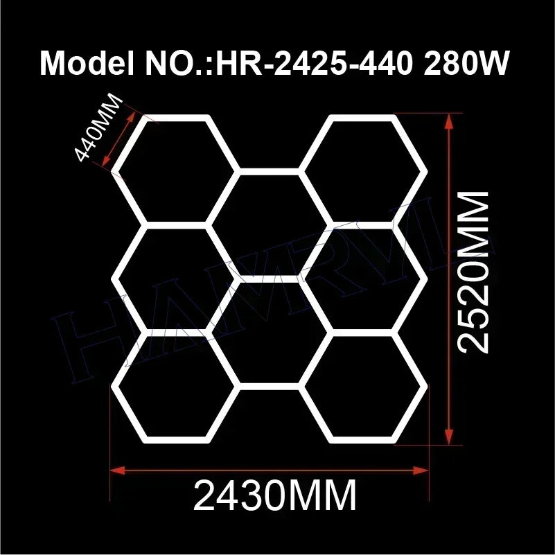 Hexagon LED Honeycomb Garage Lights - 110V-240V Workshop Tube Lighting for Auto Repair