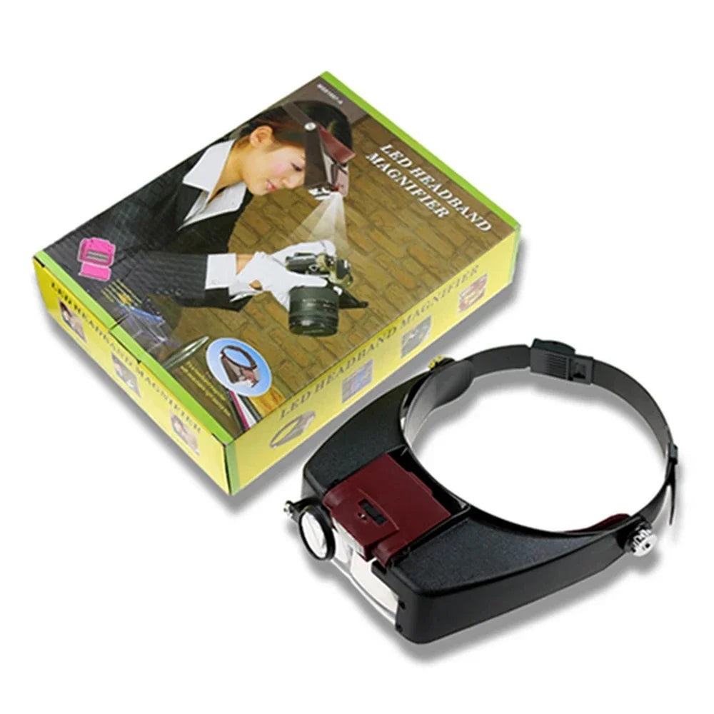 Headband Illuminated Magnifier - Eyewear Magnifying Glasses with LED Lights - Repair Tool Loupe - Toys Gift