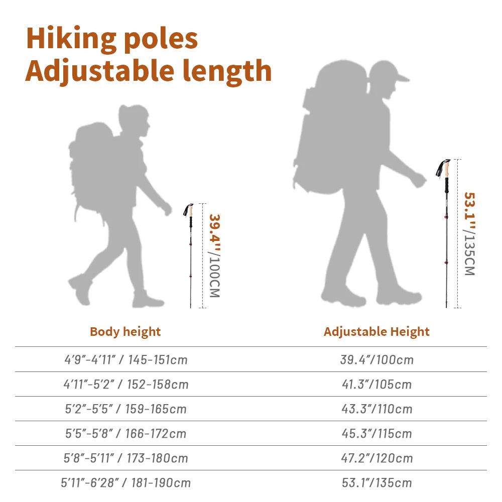 Carbon Fiber Trekking Poles - 2pcs Lightweight Collapsible Sticks