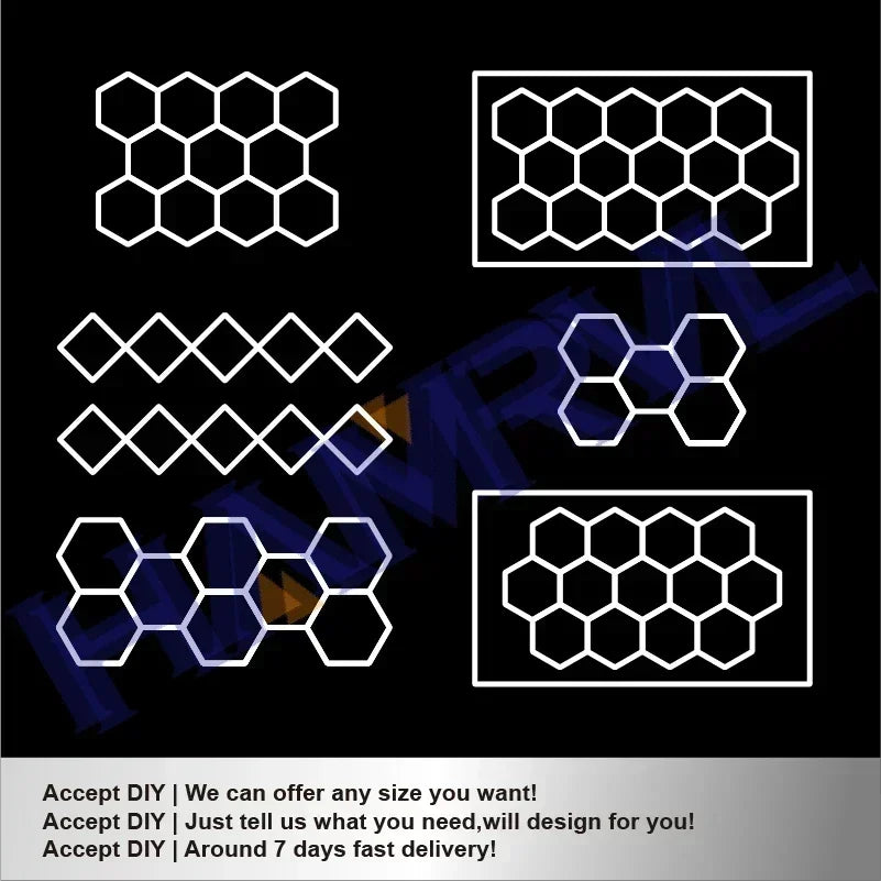 Hexagon LED Honeycomb Garage Lights - 110V-240V Workshop Tube Lighting for Auto Repair