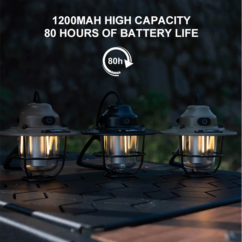 Waterproof Retro Camping Lantern, 1200mAh, Dimmable, for Hiking & Fishing Emergencies