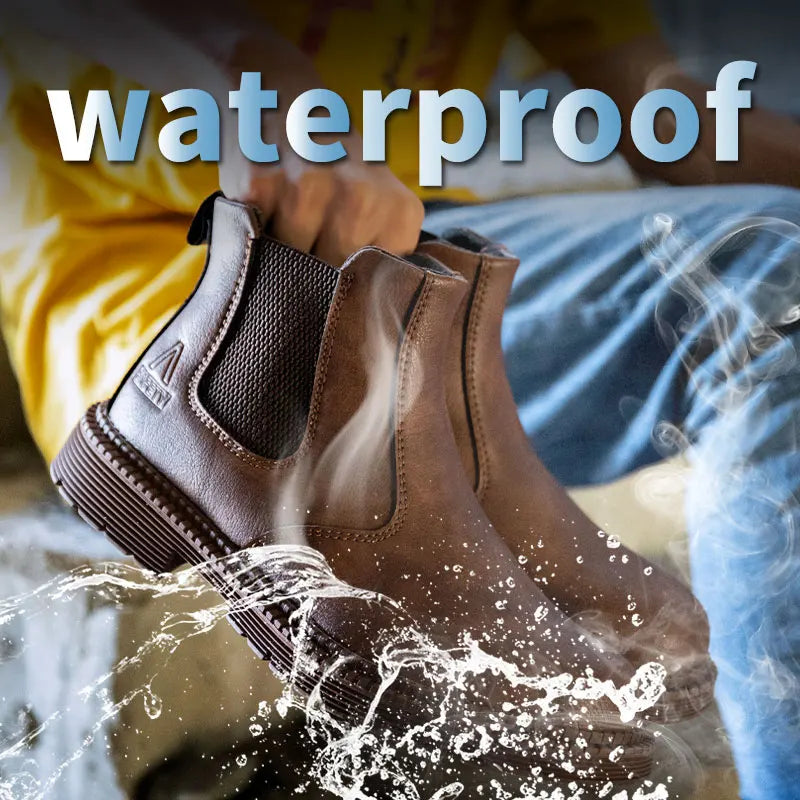 Men's Waterproof Steel Toe Leather Work Boots - Indestructible Brown Shoes