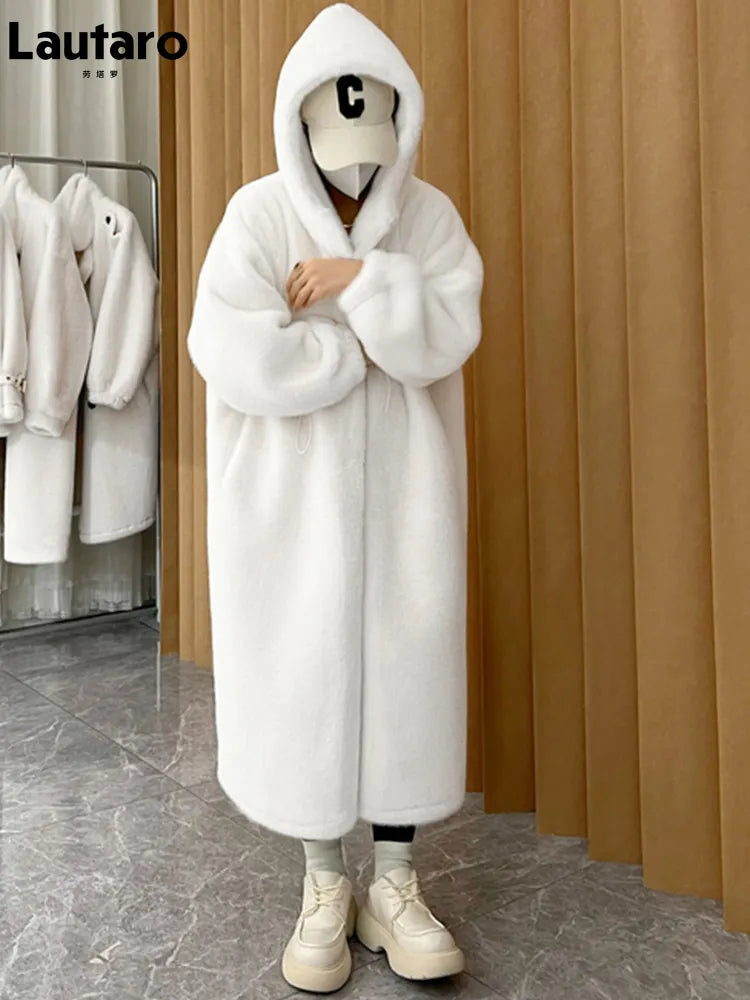 Winter Long Oversized Warm Faux Fur Coat with Hood
