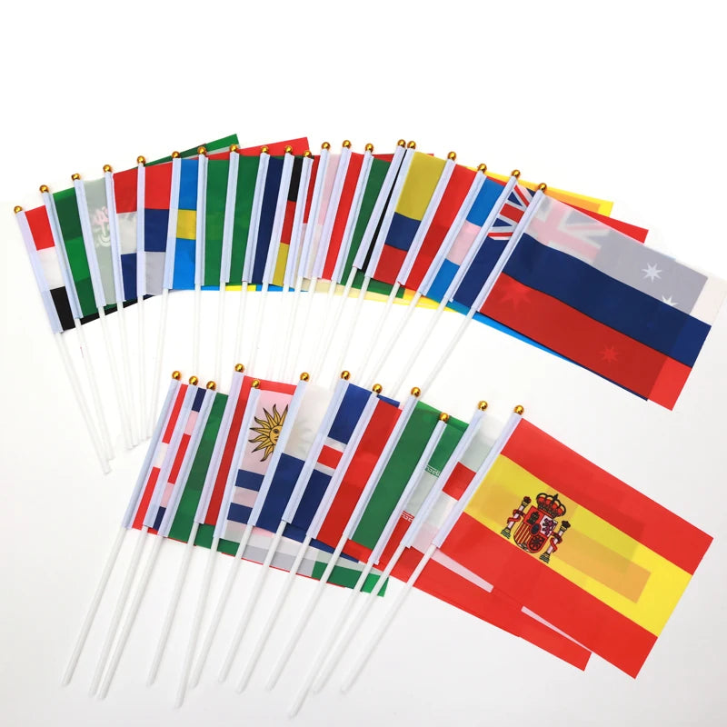 Cloud Discoveries Hand Hold Flags Set - Brazil France Spain Germany Mini Flags with White Poles