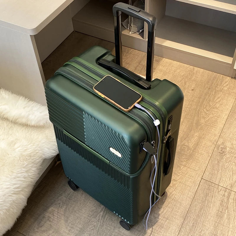 Shop the Best Front Opening Boarding Suitcase for Men and Women - 20/24/26 Inch Lightweight Trolley Travel Luggage with USB Charging