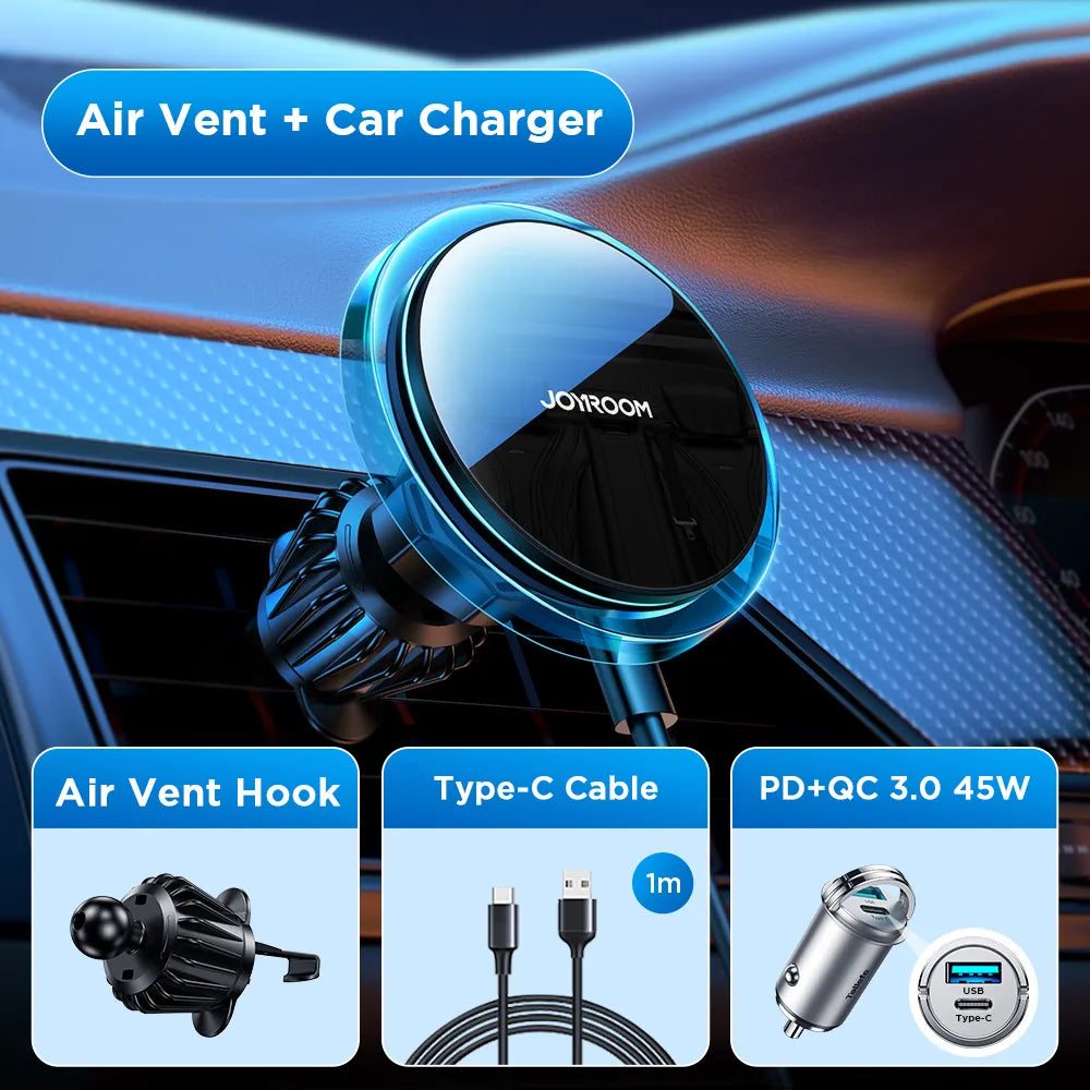 Wireless Car Charger Holder for iPhone - Fast Charging Magnetic Phone Mount with Blue Light