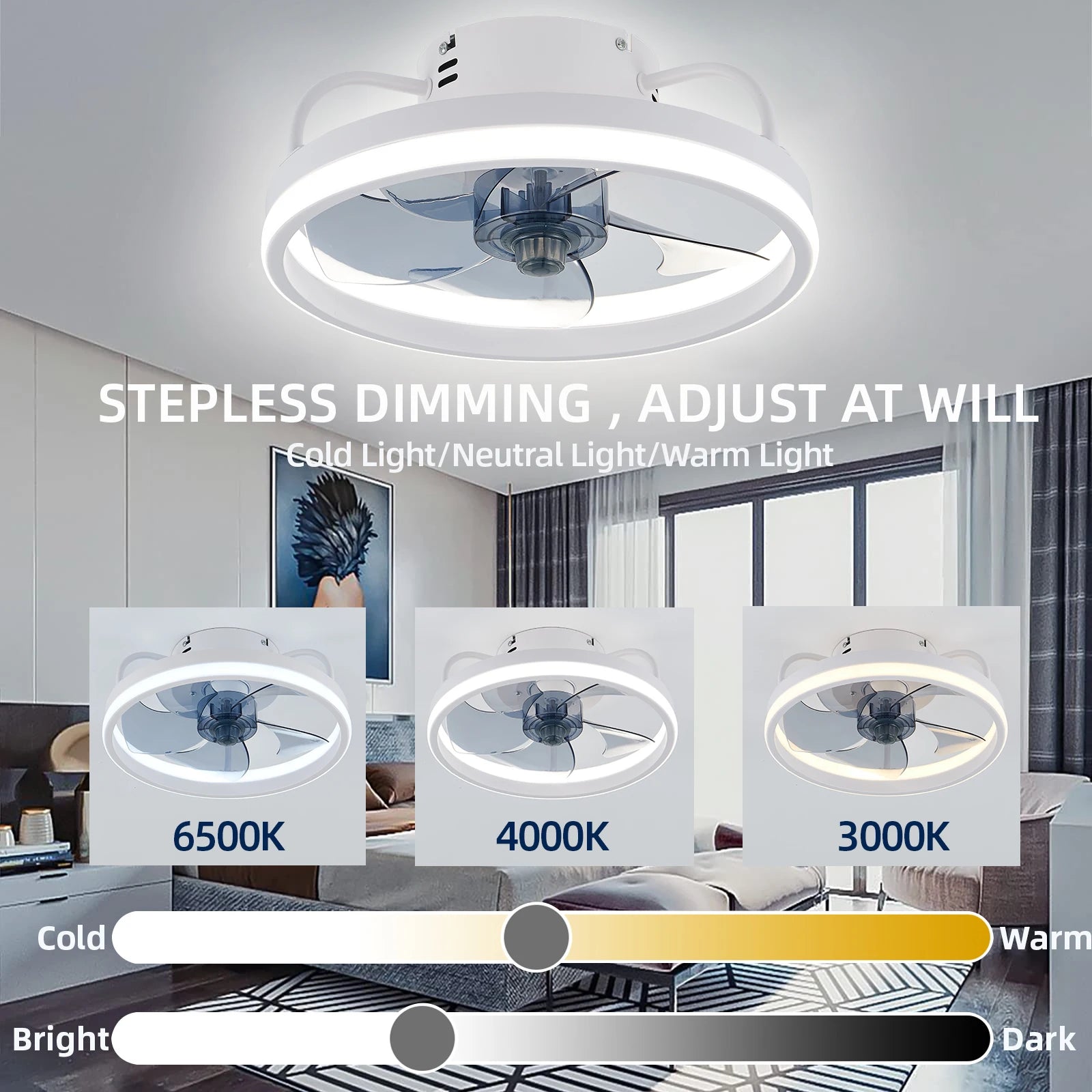 Cloud Discoveries Smart Ceiling Fan - Enhance your bedroom decor with lights, remote control, and invisible blades for silent operation.