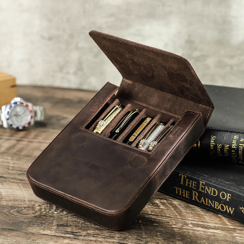Handmade Leather Fountain Pen Case - Luxury Organizer for Men, Women, Boys, and Girls