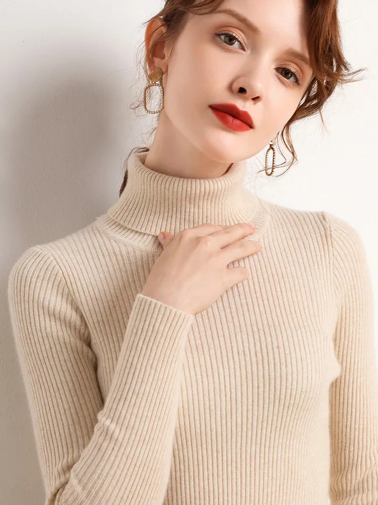 Women's Fall Turtleneck Sweater - Knitted Cashmere Pullover