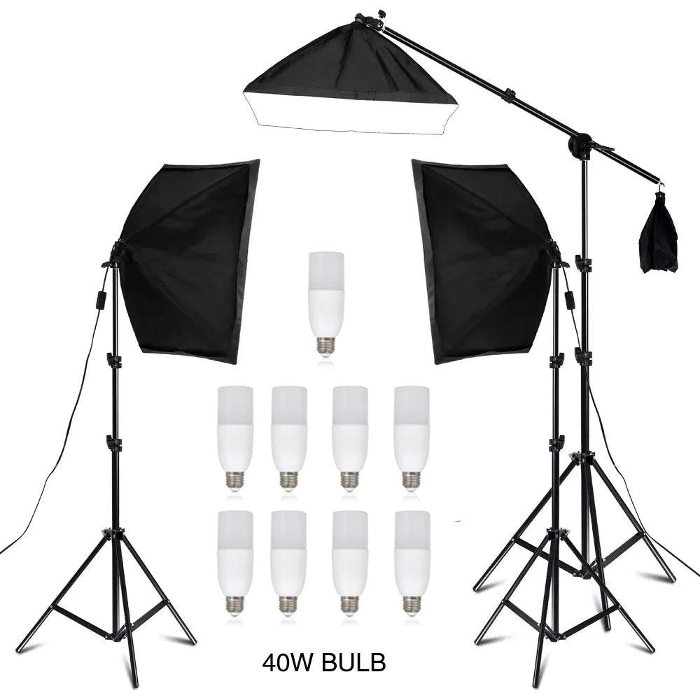 Photography 4-Lamp Softbox Lighting Kit 50x70CM, E27 Base for Studio Shoots