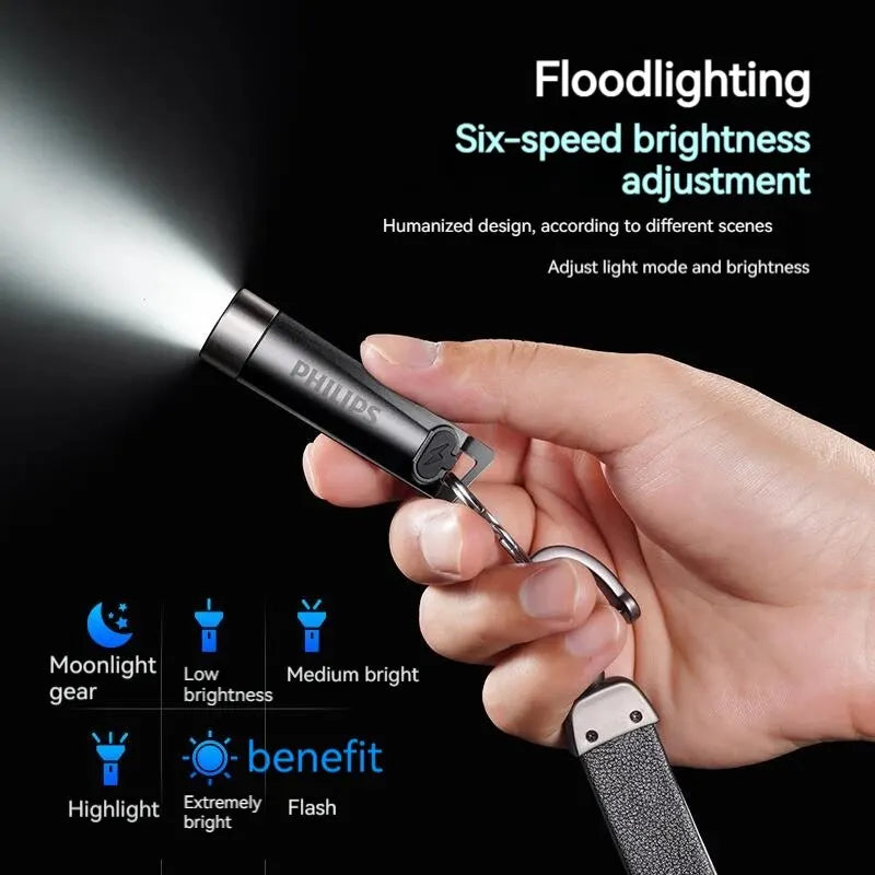 Philips Rechargeable LED Mini Flashlight - UV Light Camping Lamp for Hiking & Self Defense