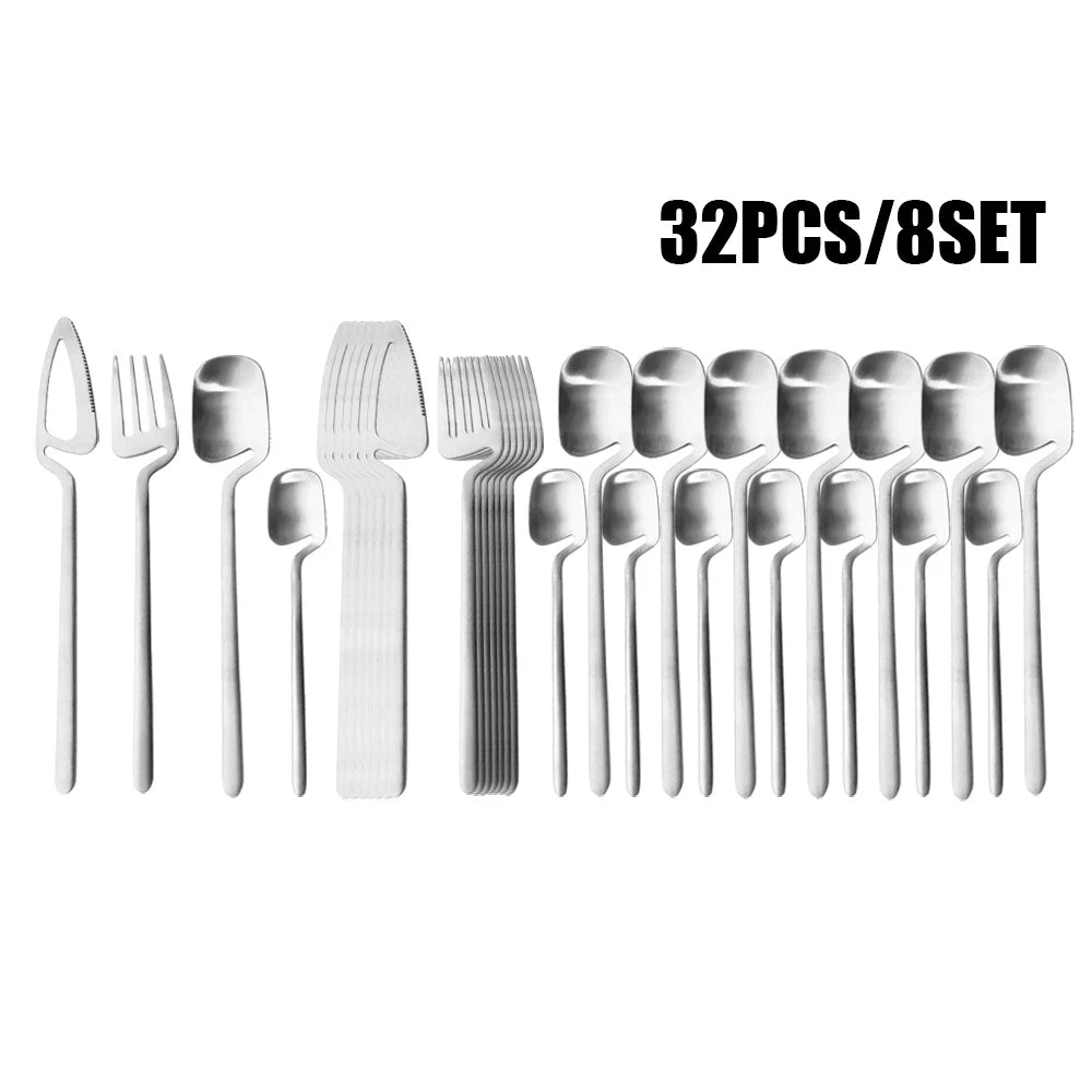  Cloud Discoveries 32pcs Black Matte Cutlery Set - Stainless Steel Dinnerware for Elegant Dining