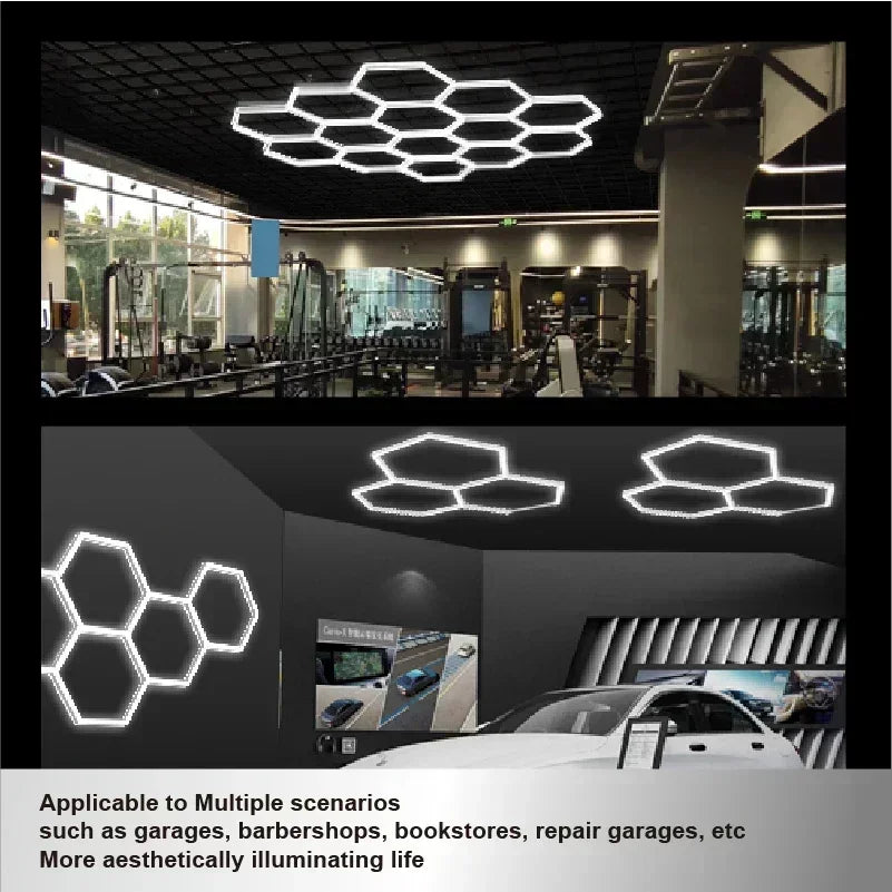 Hexagon LED Honeycomb Garage Lights - 110V-240V Workshop Tube Lighting for Auto Repair