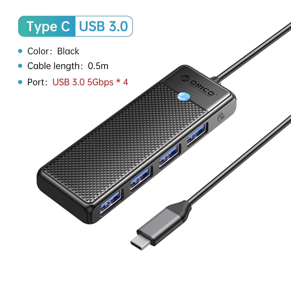 Cloud Discoveries Ultra-Slim Type C USB Hub 3.0 - 4-Port Splitter OTG Adapter for PC Computer Accessories, Enhance Connectivity with Compact Design, Plug and Play Convenience for Keyboards, Mice, and More