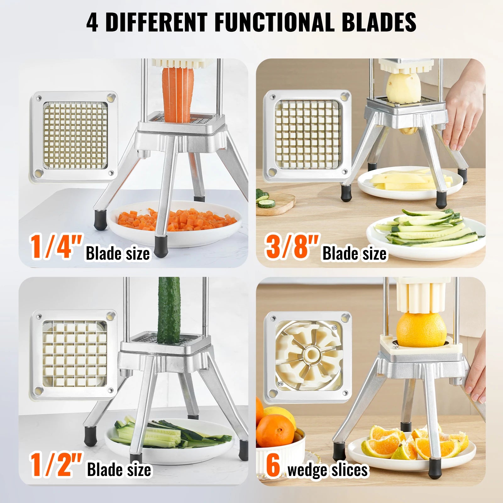 Cloud Discoveries Commercial Vegetable Chopper - Heavy-Duty Stainless Steel - 4 Blades - Ergonomic Handle - Stable & Easy to Clean - Perfect for Restaurants and Home Kitchens - Prepare salads, French fries, and desserts with ease.