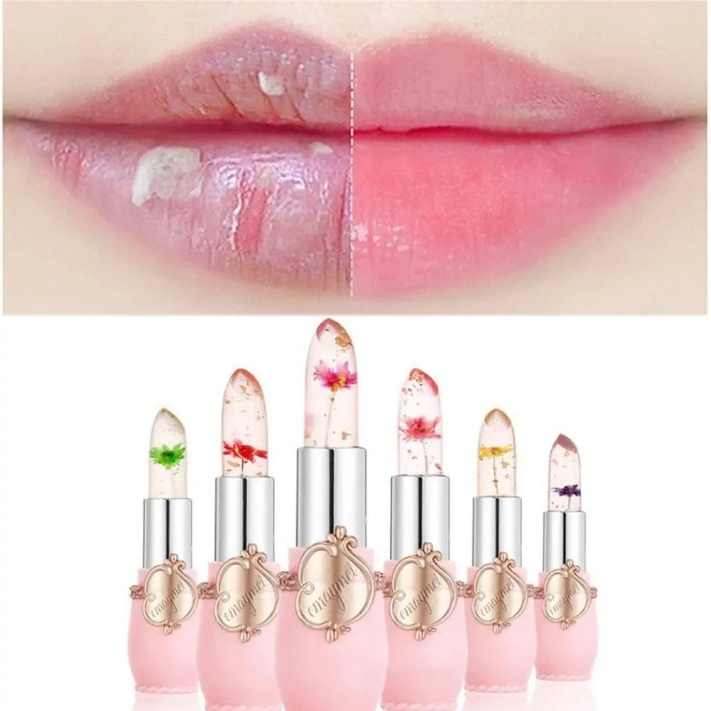 Cloud Discoveries Petal Kiss Moisturizing Lip Collection - Long-lasting Jelly Flower Lipstick, Temperature Changed Colorful Lip Balm, Pink Transparent Set of 6pcs
