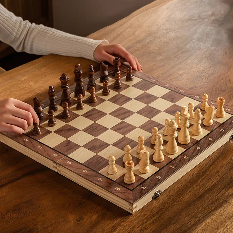 Magnetic Foldable Chess Set - Solid Wood Board