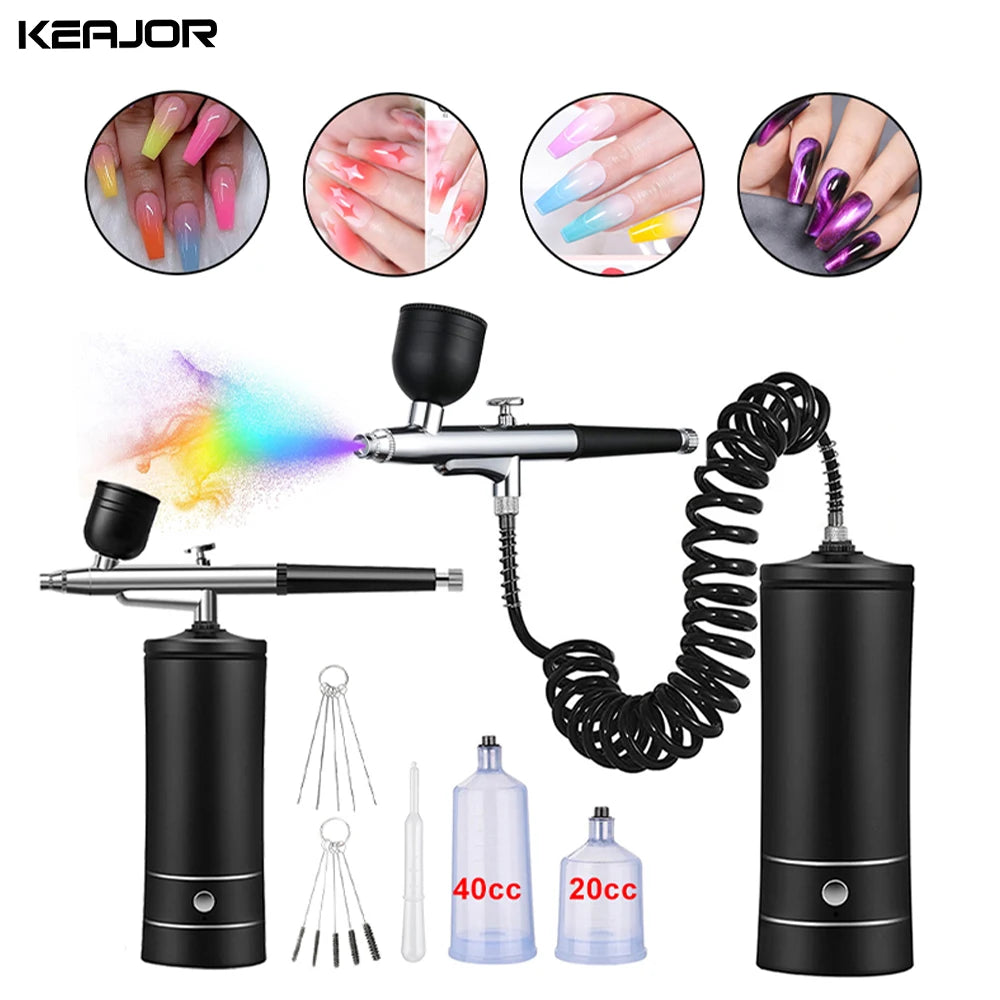 Cloud Discoveries Portable Airbrush Nail Art Paint Kit with Compressor - Fine Control & Replaceable Fluid Cup