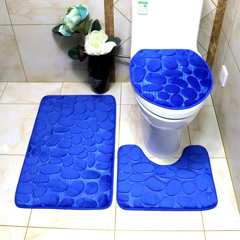 Bathroom Bath Mat Set - Soft, Non-Slip, 2 Cobblestone Mats, Absorbent Shower Carpets