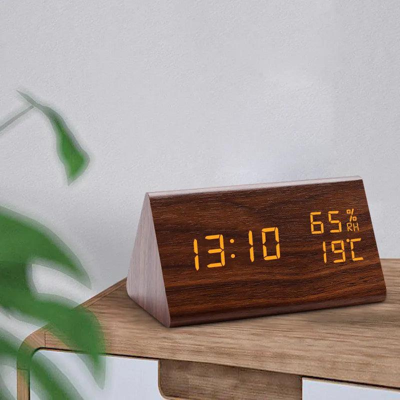 Cloud Discoveries Wooden LED Digital Clock - Voice Control Desktop Alarm Clock