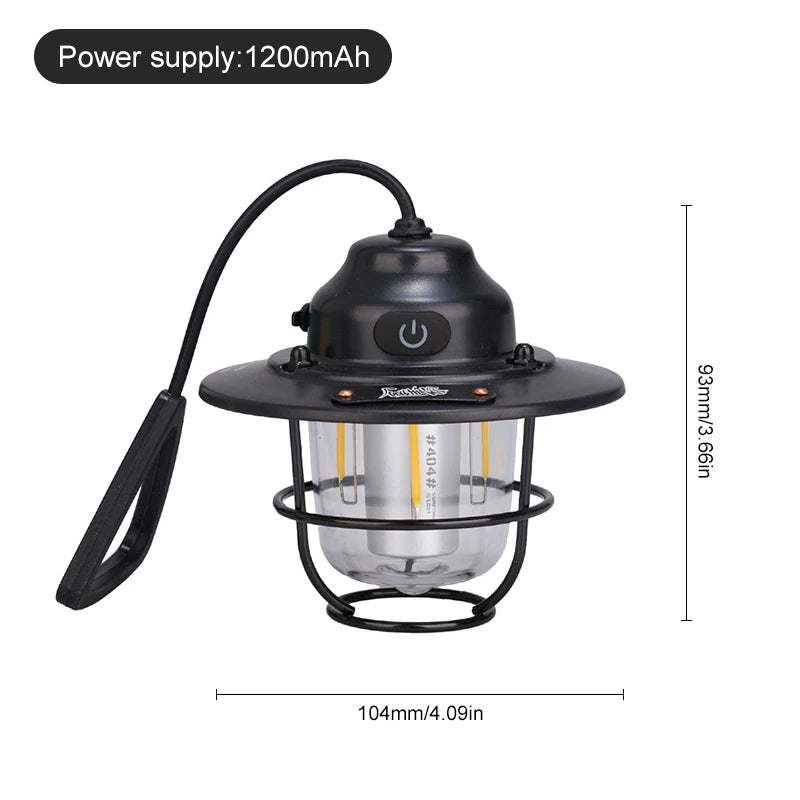 Waterproof Retro Camping Lantern, 1200mAh, Dimmable, for Hiking & Fishing Emergencies
