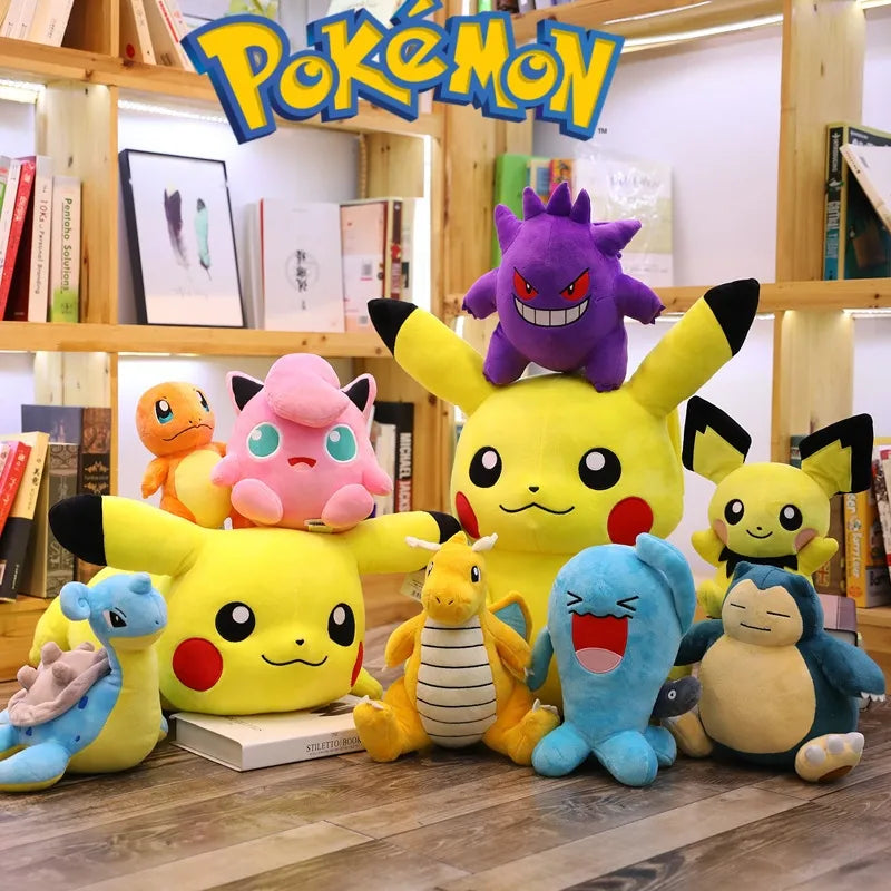 Cloud Discoveries Anime Pokemon Plush Toy Collection - Pikachu, Little Fire Dragon, Fat Ding Miao Frog, Geng Ghost Plush Dolls