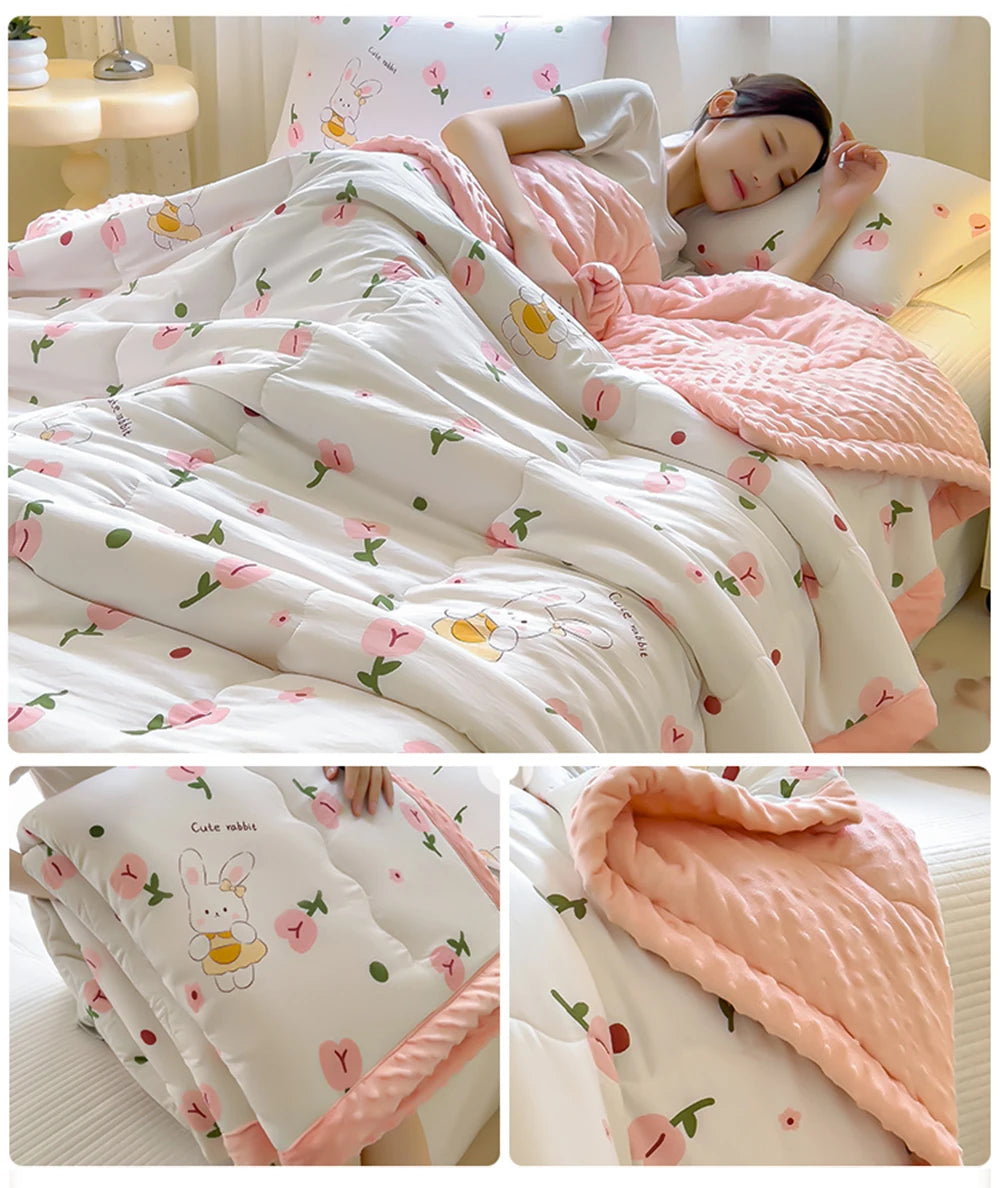 Cloud Discoveries Warm Autumn Winter Pea Fleece Blanket Plaid Thickened Sleep Cover Cartoon Bedding cover Bedspread on the bed - Cozy fleece blanket perfect for chilly nights, featuring a cute cartoon pattern, ideal for snuggling and staying warm during winter.