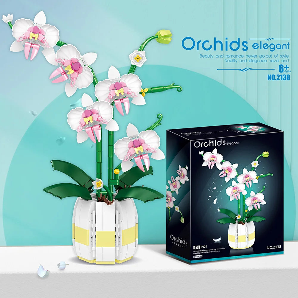Cloud Discoveries Orchid Building Blocks: Romantic Flower Bouquet Model Bricks - Perfect Home Decoration Toy Gift for Kids and Girls, Creative and Whimsical Blooms