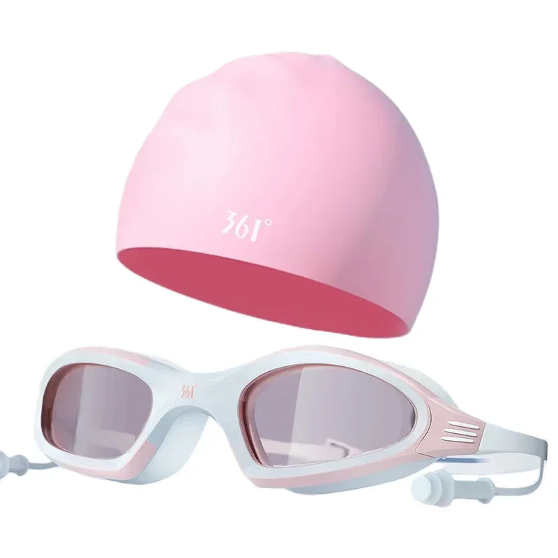 Pro Swim Goggles & Anti-Fog Cap Set for Men & Women