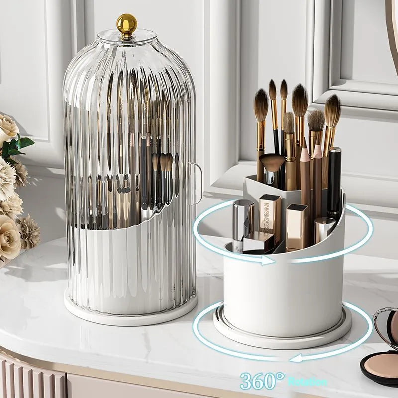 Luxury Rotating Cosmetic Organizer - Makeup Brush & Lipstick Storage with Lid