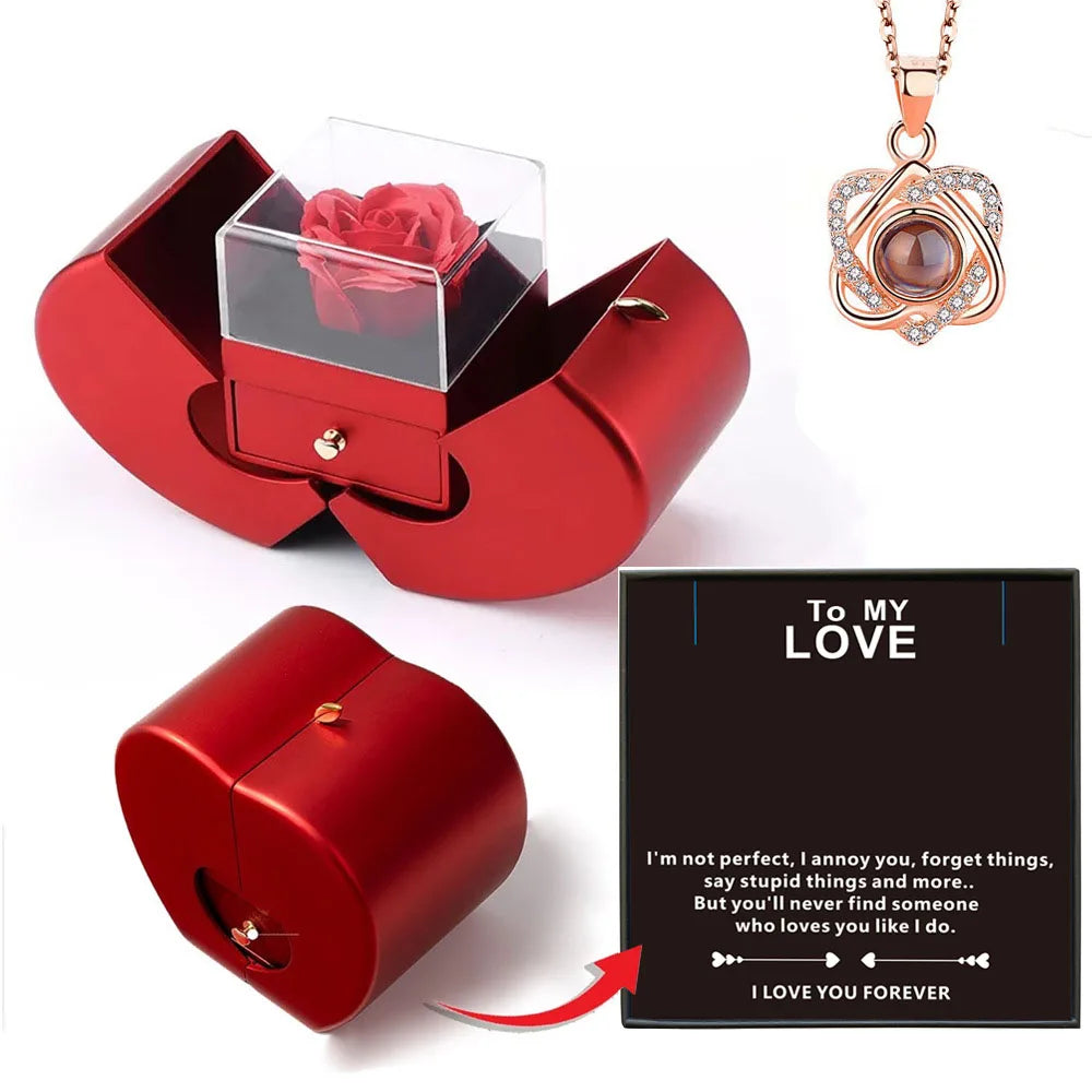 Red Apple Jewelry Box Necklace Eternal Rose - Cloud Discoveries