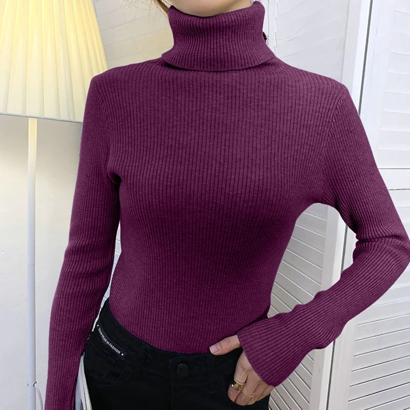 Women's Fall Turtleneck Sweater - Knitted Cashmere Pullover