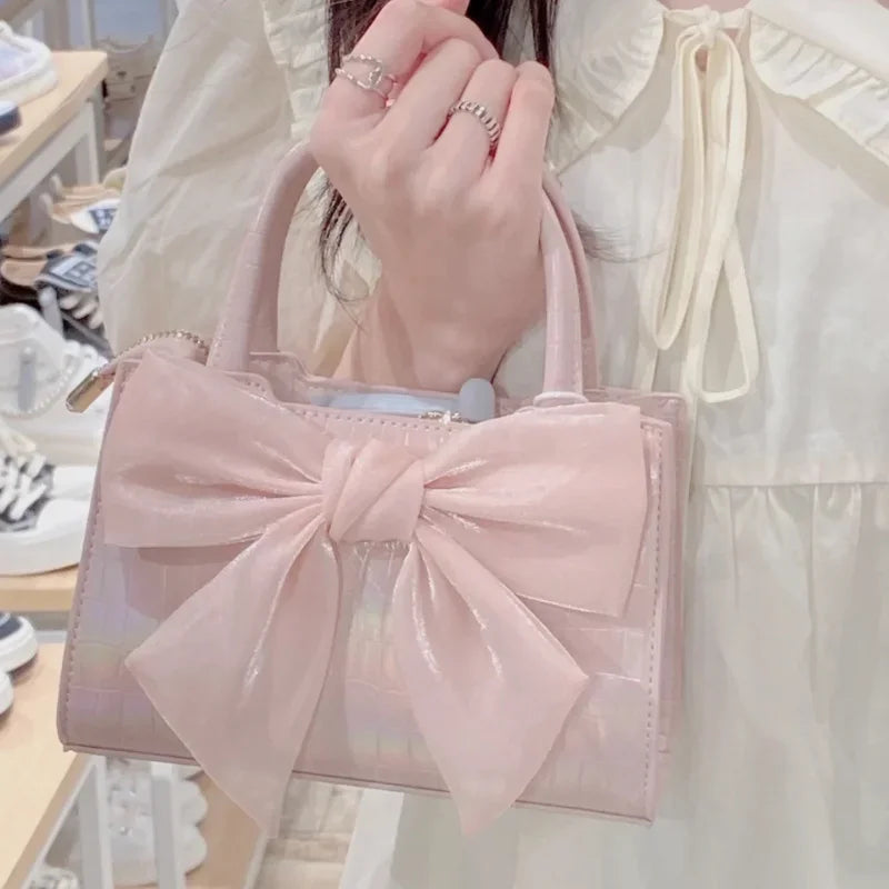 Pink Bowknot Women's Clutch Purse: Summer Small Square Underarm Bag for Girls