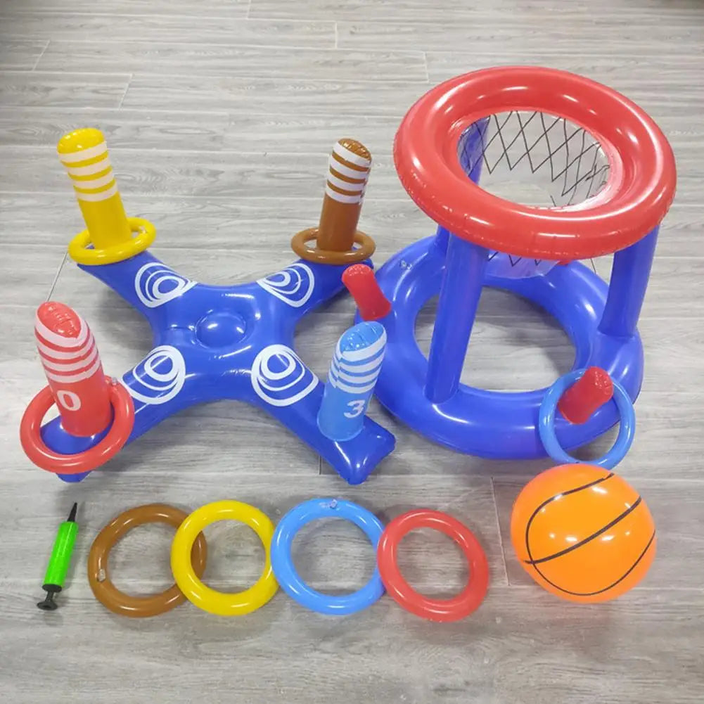 Inflatable Pool Basketball & Ring Toss Set for Kids & Adults