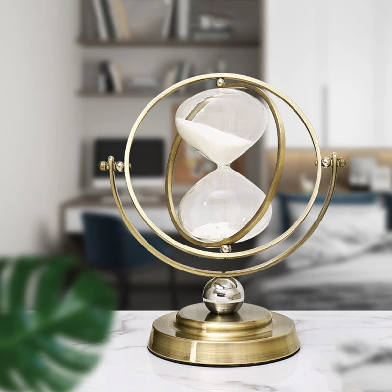 Cloud Discoveries European Retro Globe Hourglass - Modern Metal Hourglass Timer for Vintage Home Decor