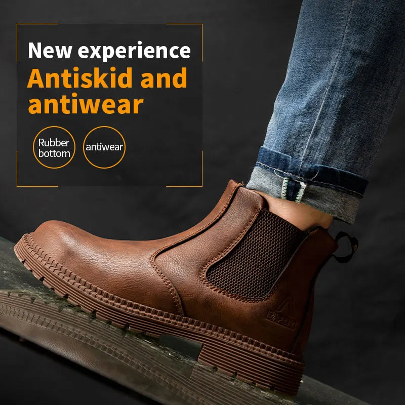 Men's Waterproof Steel Toe Leather Work Boots - Indestructible Brown Shoes