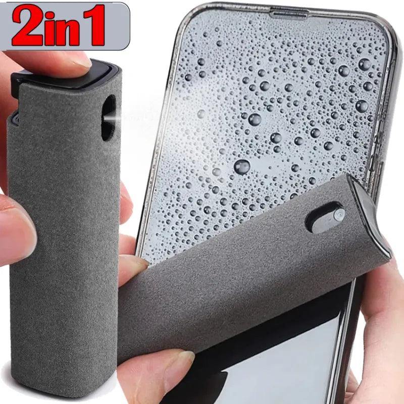 2-in-1 Microfiber Screen Cleaner Spray Set - Ideal for Mobile Phones, Tablets, Computers, and Glasses