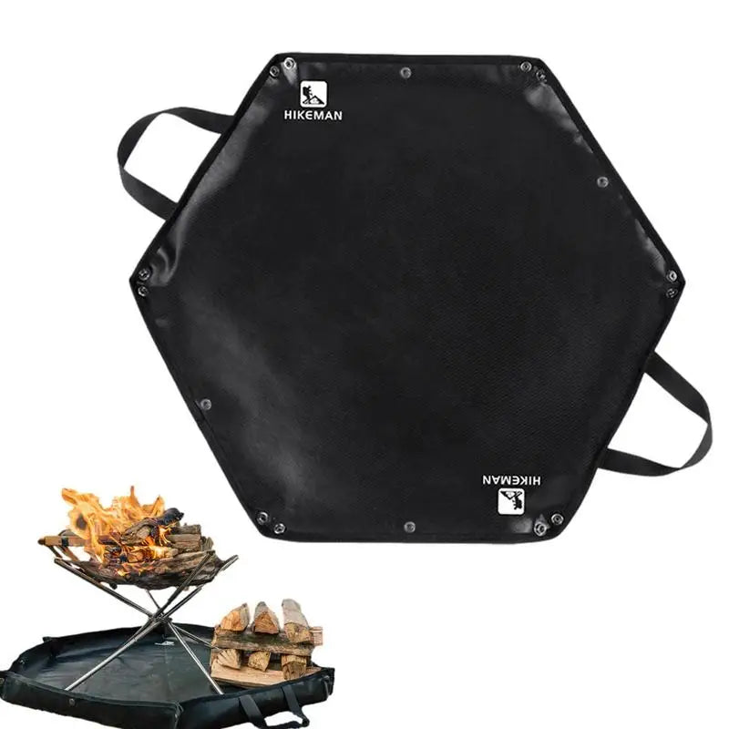 A versatile hexagonal fireproof mat and foldable firewood bag ideal for camping and BBQ activities. This high-quality mat offers robust fire protection with double-sided silicone coating, and can withstand temperatures up to 550C. The mat also doubles as a secure firewood bag, thanks to its unique corner buckle design. Its durable edge banding design prevents fraying, extending its life, while its dust and oil-repellent surface is easy to clean.