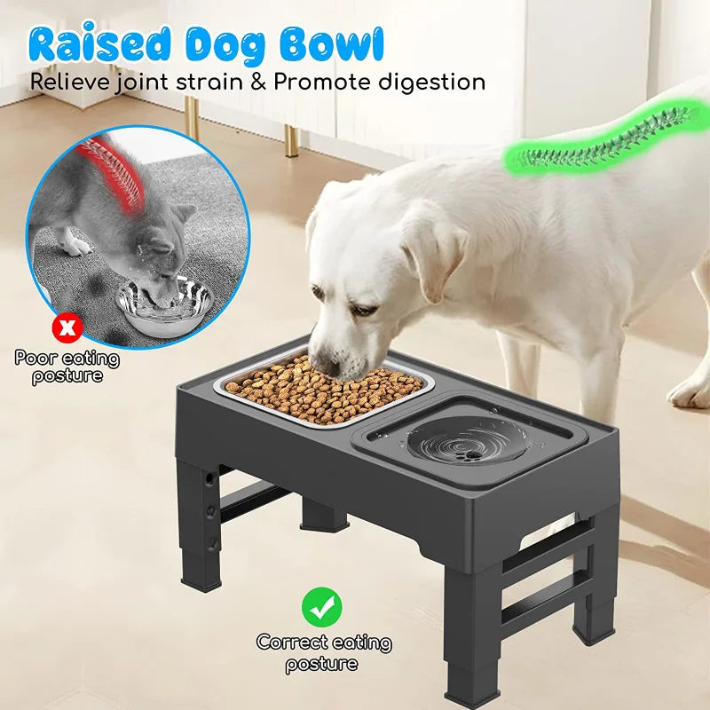 Cloud Discoveries Paws Perfection Pet Dining Set - Adjustable Height Double Bowls with Stainless Stand for Big Dogs