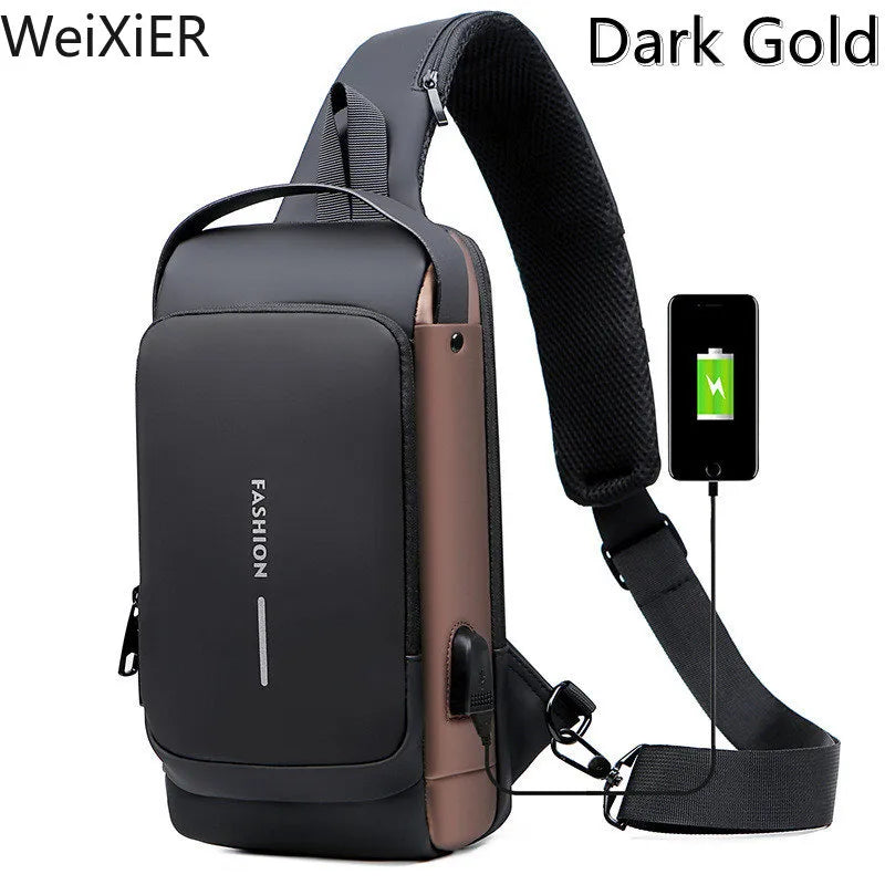 Cloud Discoveries Men's Anti-Theft Chest Bag with USB Charging - Stylish and Secure Crossbody Package for School, Travel, and Sports.