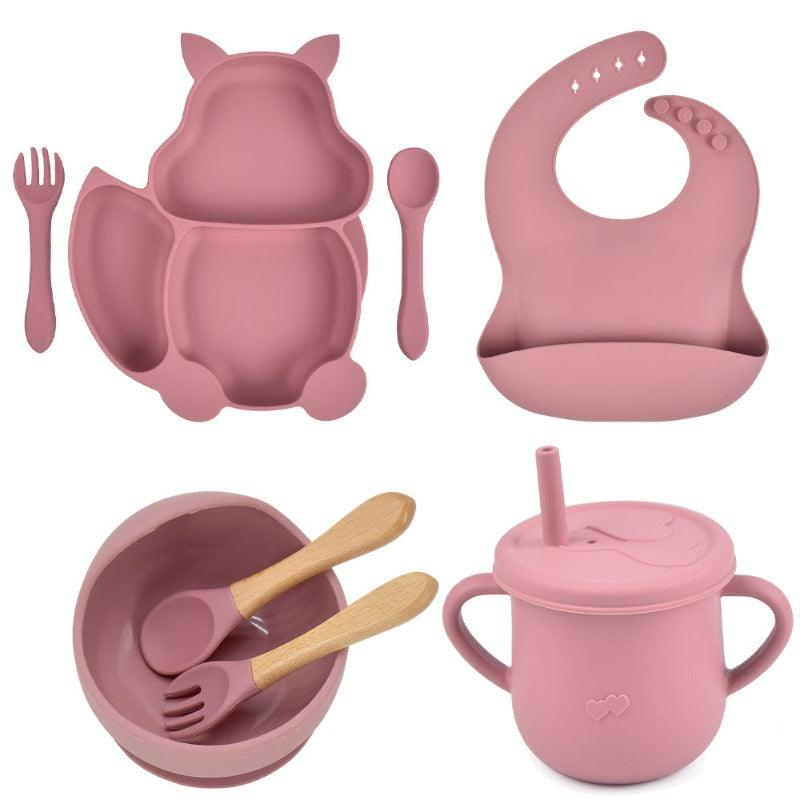 Baby, Silicone Sucker Bowl, Plate, Cup, Bibs, Spoon, Fork, Sets, Children, Non-slip, Tableware, Baby Feeding Dishes, BPA Free, clouddiscoveries.com